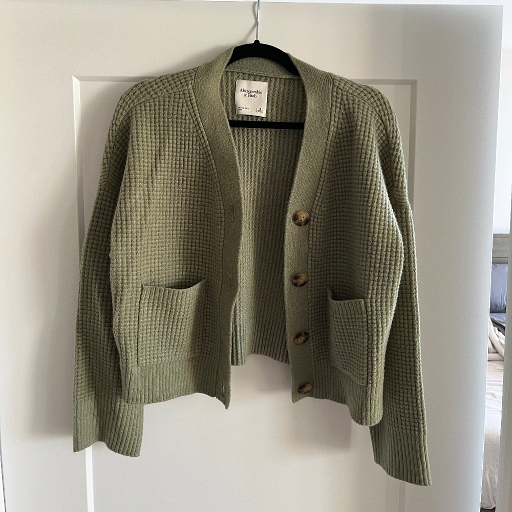 Abercrombie & Fitch Olive Green Waffle Knit Cardigan